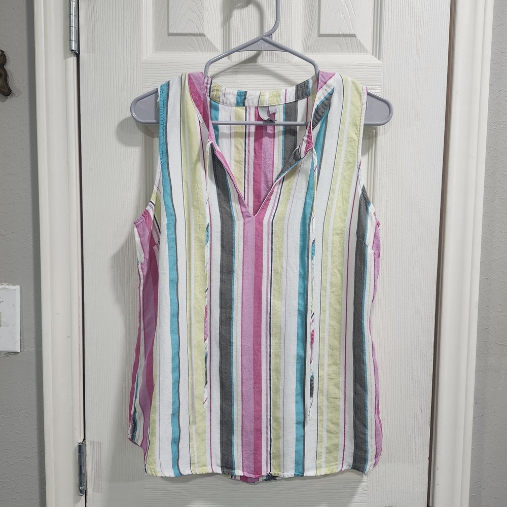 KUT From The Kloth Top Small Striped Sleeveless Split Neck Lyocell‎ Blouse